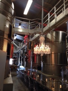 The beautiful chandelier at Raymond Vineyards